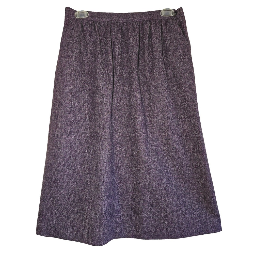 Vintage Dark Academia Purple Wool Mohair Tweed A-Line Midi Skirt M ILGWU Preppy